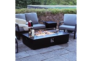 Naga Bahna 56 Inch Propane Fire Pit Table, Outdoor Rectangle Fire Table w Tank Table (50,000 BTU), 3 Piece Gas Fire Pit in Black w Glass Wind Guard and White Fire Glass for Deck, Garden, Backyard