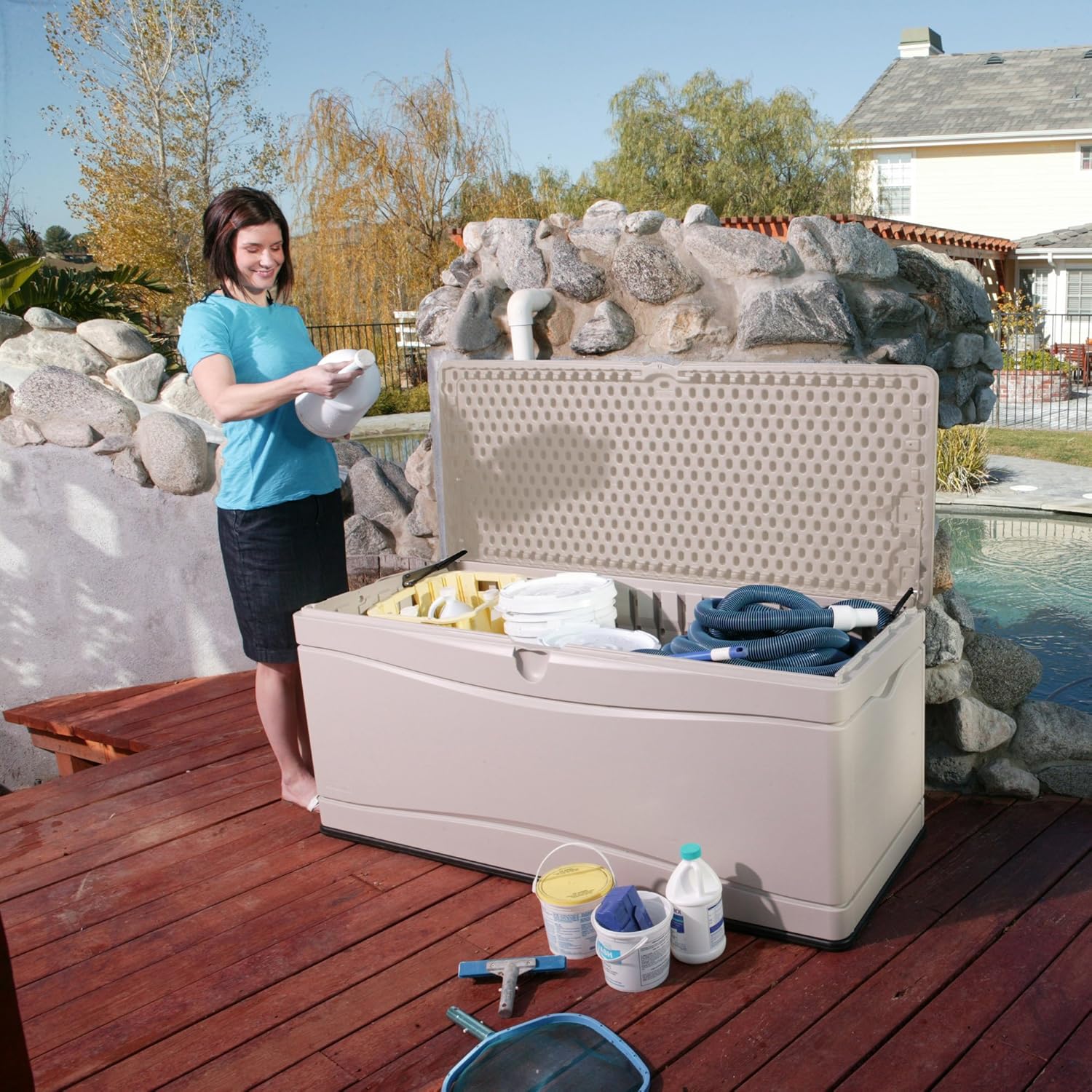 Lifetime 60040 Deck Box, 130 Gallon, Desert Sand : Deck Boxes : Garden & Outdoor