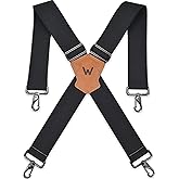 WELKINLAND 2Inch-Wide Full Elastic Suspenders, Heavy Duty Men's Work Suspenders with Hooks, Black, Large