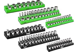 ARES 60160-6-Piece Magnetic Socket Organizers - Metric and SAE Set Black and Green -1/4 in, 3/8 in, 1/2 in Socket Holders -143 Pieces of Standard (Shallow) and Deep Sockets -Organize Your Tool Box