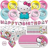 Hello Kitty Birthday Decorations | Serves 16 | Hello Kitty Party Decorations | Balloons, Plates and Napkins, Tablecloth, Banner, Sticker | Officially Licensed