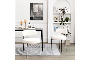 DYHOME White Boucle Dining Chairs Set of 2, Mid Century Modern Kitchen Chairs, Upholstered Dining Room Chairs with Curved Backrest and Black Metal Legs