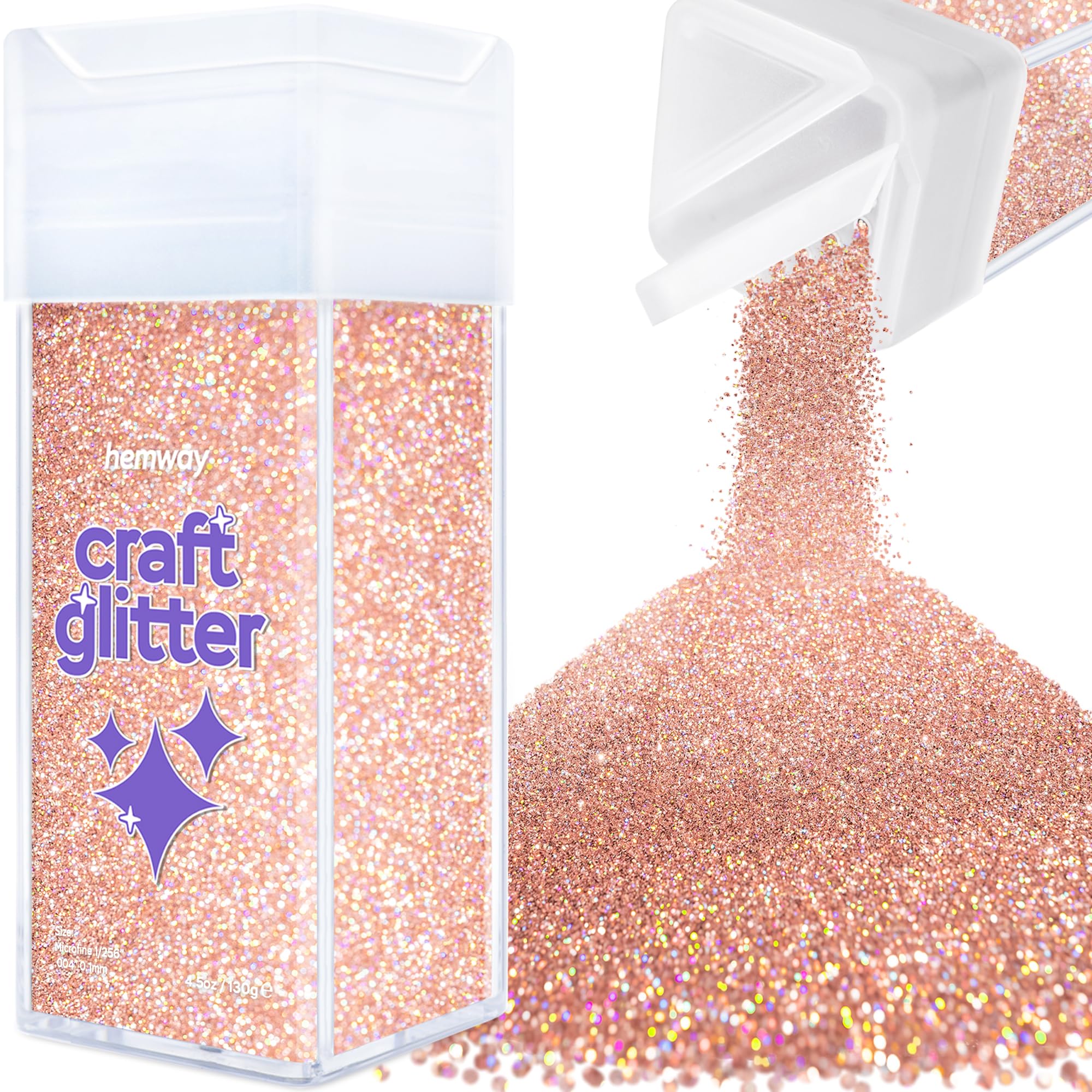Hemway Glitter Shaker Rose Gold Holographic 110g Microfine, Craft Glitter Shaker for Resin & Epoxy Crafts, Christmas Art Supplies, Nail, Body, Face, Eye, Festival, Crafting, Slime, Sparkle — image 1