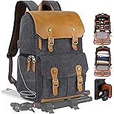 Padwa Lifestyle Black Gray Canvas Camera Backpack - Large Camera Bag,Multi DSLR & UAV Professional Camera Backpacks with 16” Laptop & Lens Compartment and Tripod Holder for Photographers