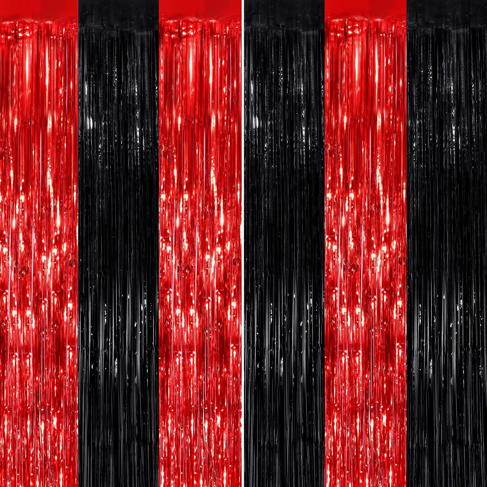 Photo 1 of 2Pack 3.3x8.3ft Foil Curtain Backdrop Black Red Metallic Tinsel Foil Fringe Curtains Photo Booth Props Birthday Wedding Engagement Baby Shower Bachelorette Xmas Celebration Party Streamers Decorations