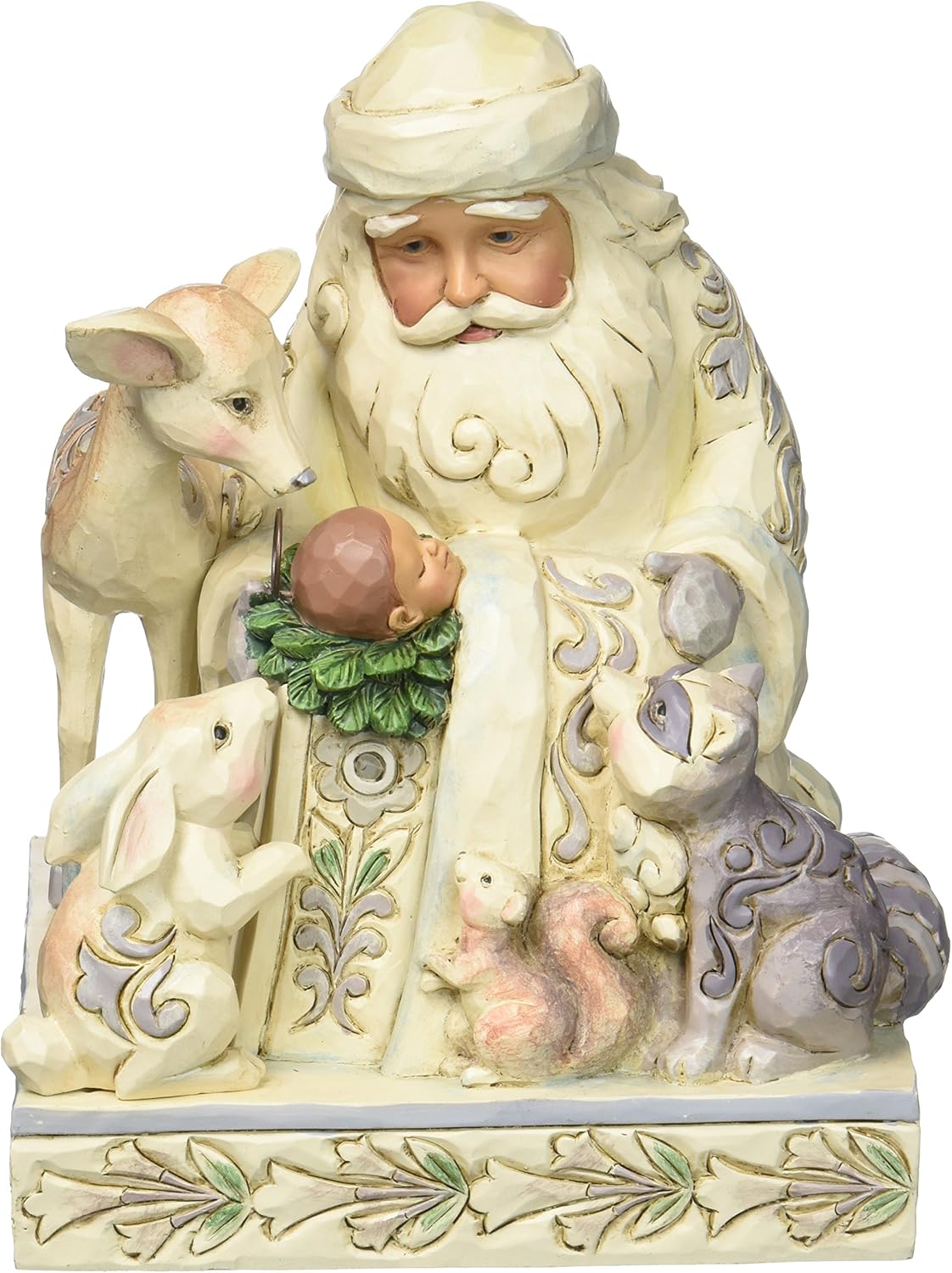 Heartwood Creek Woodland Santa With Baby Jesus Figurine, White