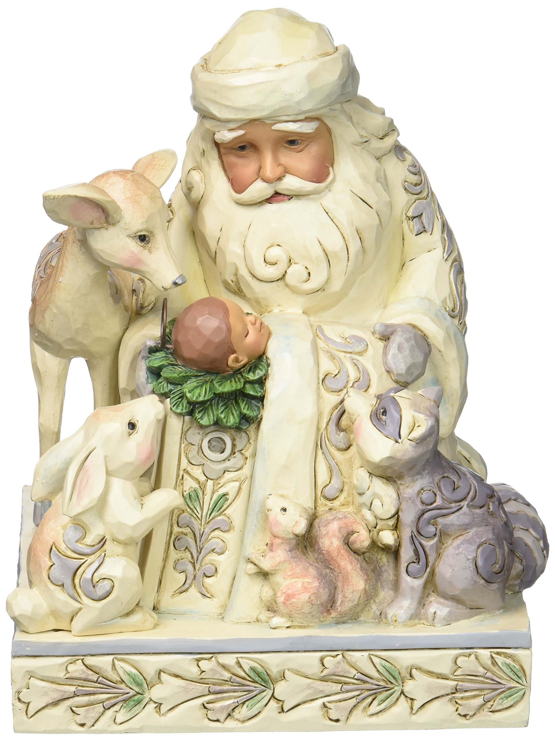 Jim Shore Heartwood Creek White Woodland Santa with Baby Jesus Figurine