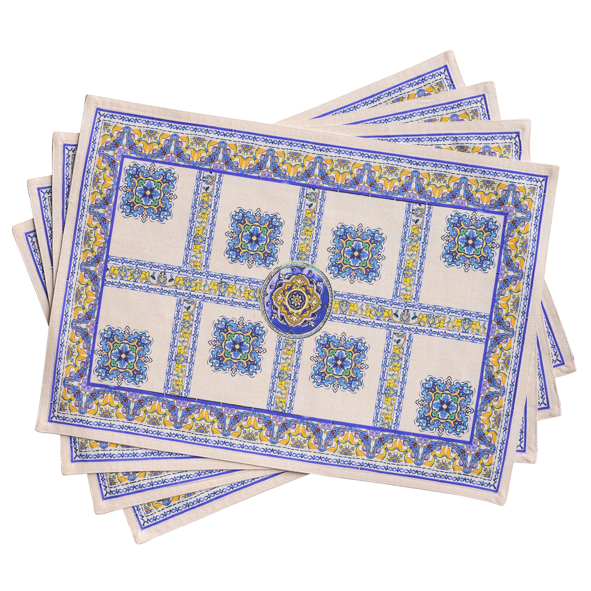 Maison d' Hermine Placemat 100% Combed Cotton Premium Cloth Placemats 13"x19" Washable Place Mats, Home, Kitchen, Dining, Cocktail Parties & Camping - Sciacca (Set of 4) Image