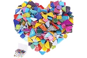 Rustark 450g/230 Pieces Assorted Colors Mosaic Tiles Irregular Shape Glitter Bulk Crystal Mosaic Assortment Crafts Supply with Storage Case for Home Decoration Handmade DIY Arts