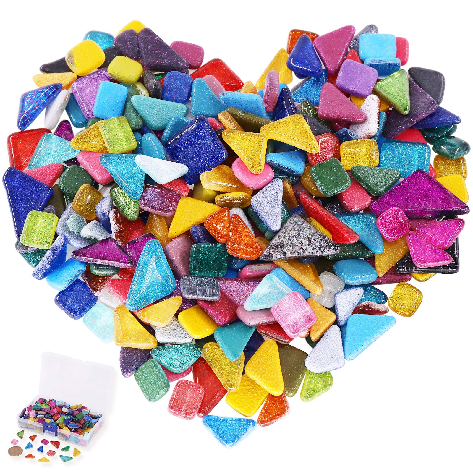 Rustark 450g/230 Pieces Assorted Colors Mosaic Tiles Irregular Shape Glitter Bulk Crystal Mosaic Assortment Crafts Supply with Storage Case for Home Decoration Handmade DIY Arts