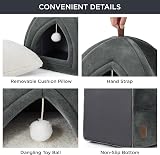 Bedsure Cat Cave Bed Indoor Large Flannel Hooded Igloo 44x44x44cm Dark Grey view 4