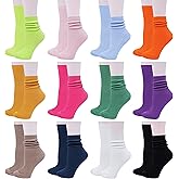 Lovful 12 Pack Women's Solid Color Roll Top Cotton Crew Socks,12 Pack,One Size