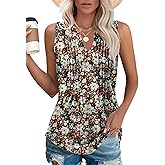 Micoson Womens Tank Tops Sleeveless V Neck Pleated Summer Blouses Loose Casual T Shirts