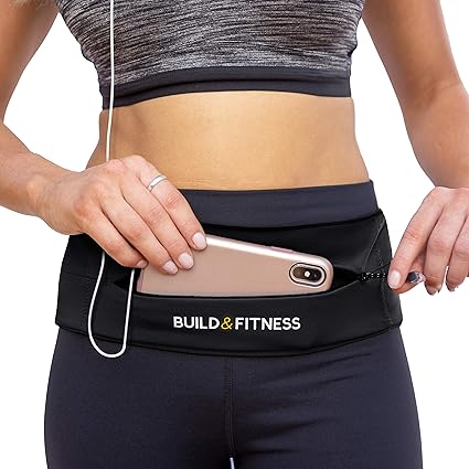 Build & Fitness Laufgürtel YKK Reißverschlusstasche, verstellbare Taille mit Schlüssel-Clip – passend für Fuel Gel, iPhone 6,