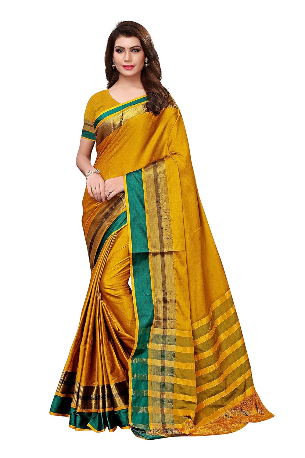 anni designer women's yellow color silk saree with blouse