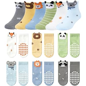 Juedverty Baby Toddler Non-Slip Socks for Boys Girls 6-12 12-24 Months | Cute Animal Slipper Socks Gift Set Grip Cotton Ankle
