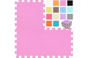 qqpp EVA Rubber 18 Tiles Interlocking Puzzle Foam Floor Mats - Baby Play Mat for Playing | Exercise Mat for Home Workout. Pink. QC-Cb18N