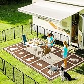 FXW RV Rugs for Outside, Camping &amp; Outdoor Mat, 6' x 9', Brown &amp; Beige | Quick Rinse Cleanup, Waterproof Surface, Thicker Weave, Barefoot-Friendly, Compact Hook-and-Loop Carry