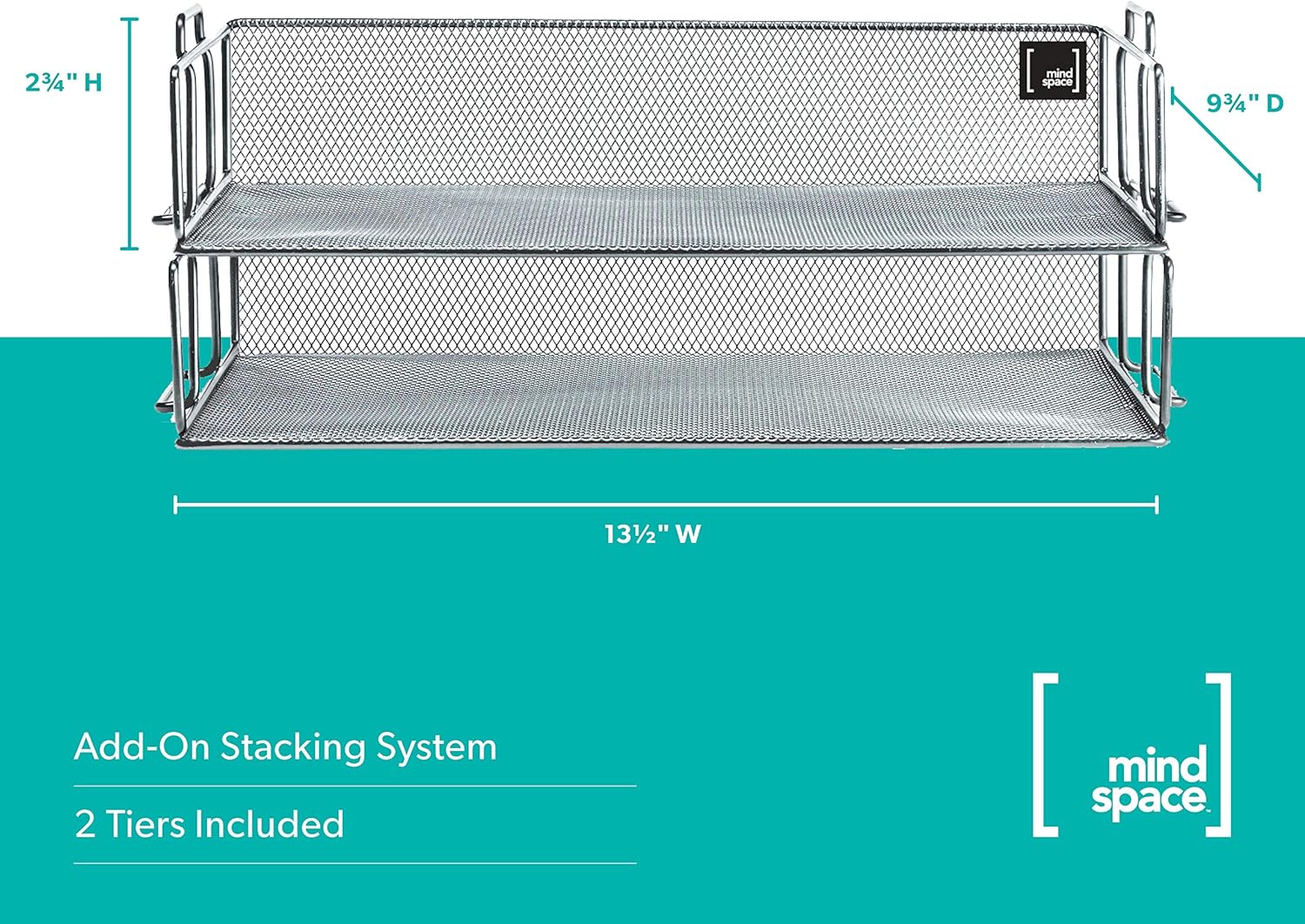 Mindspace 2 Tier Stackable Letter Tray| Paper Tray Desk Organizer | The Mesh Collection, Silver : Office Products