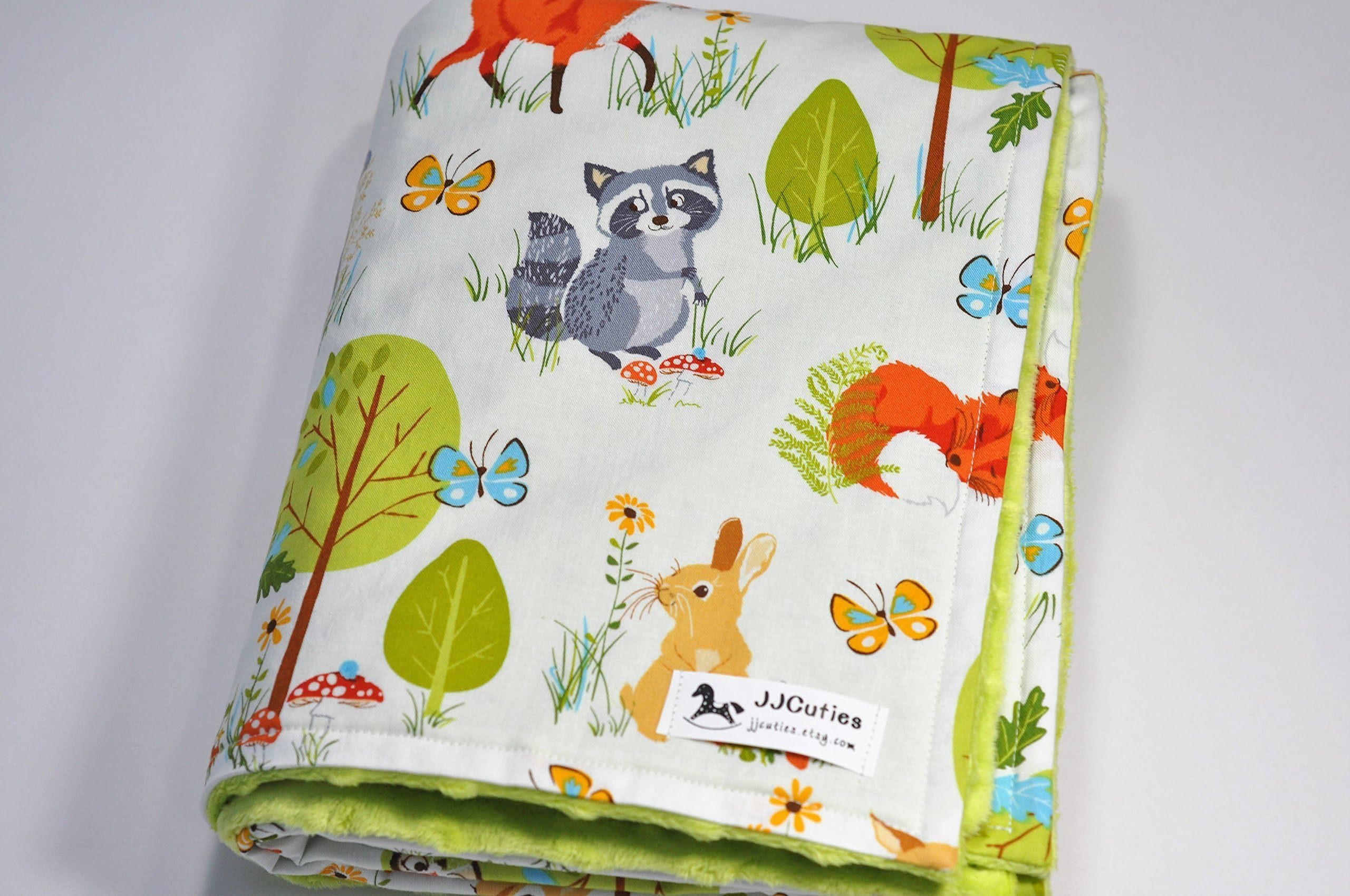 Personalized Woodland Raccoon Fox Bunny Rabbit MInky Baby Blanket Girl Boy Nursery