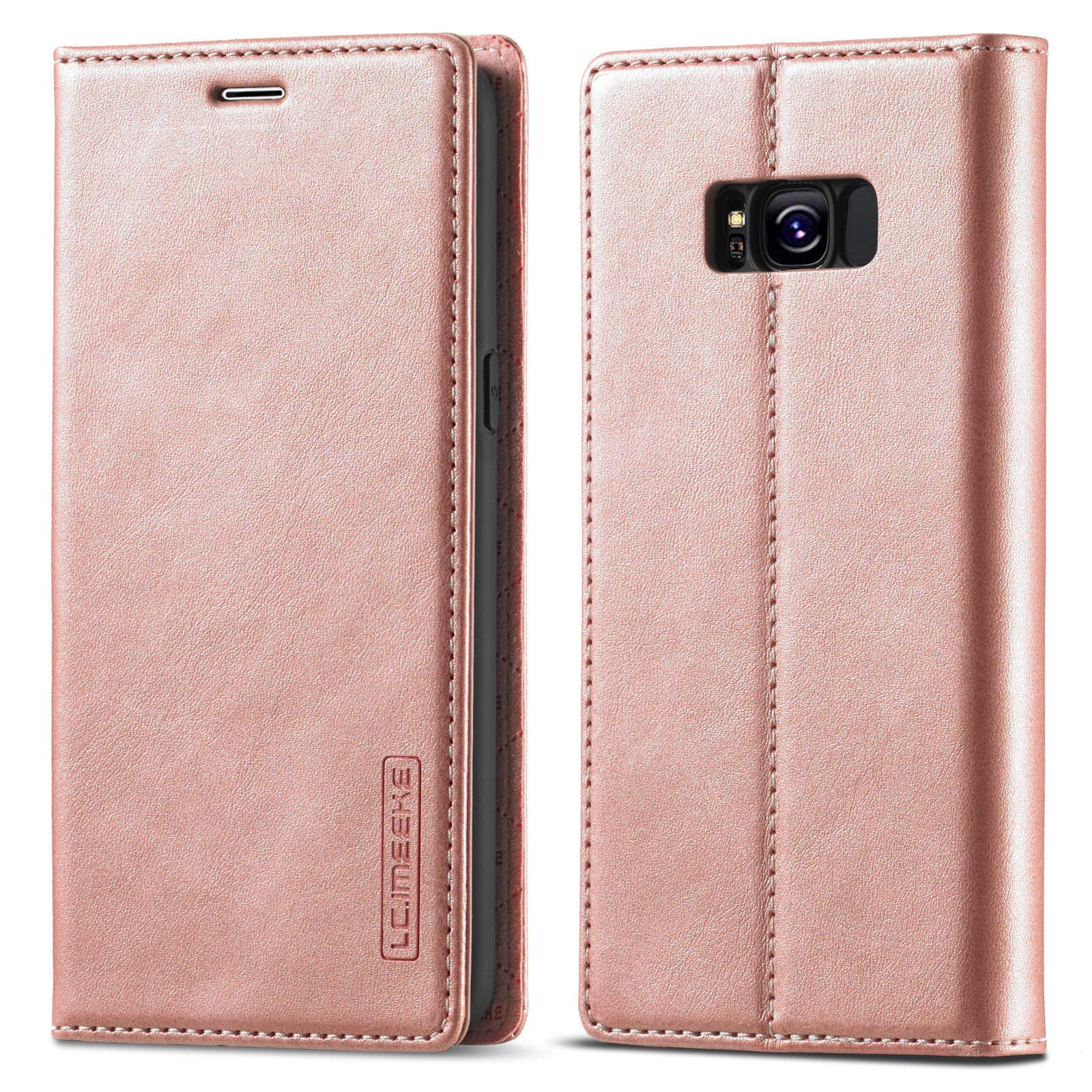 QLTYPRI Case for Samsung Galaxy S8, Vintage Matte Leather Wallet Case Card Slot Kickstand Magnetic Shockproof Flip Folio Book Case Cover for Samsung Galaxy S8 - Rosegold