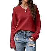 YUCOLEN Womens Long Sleeve Tops V Neck Sweater Pullover Casual Loose Fit Sweater Tunic Fall Fashion Clothes