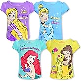 Disney Princess Cinderella, Belle, Rapunzel, and Ariel Girls 4 Pack Short Sleeve T-Shirt for Toddler and Big Kids