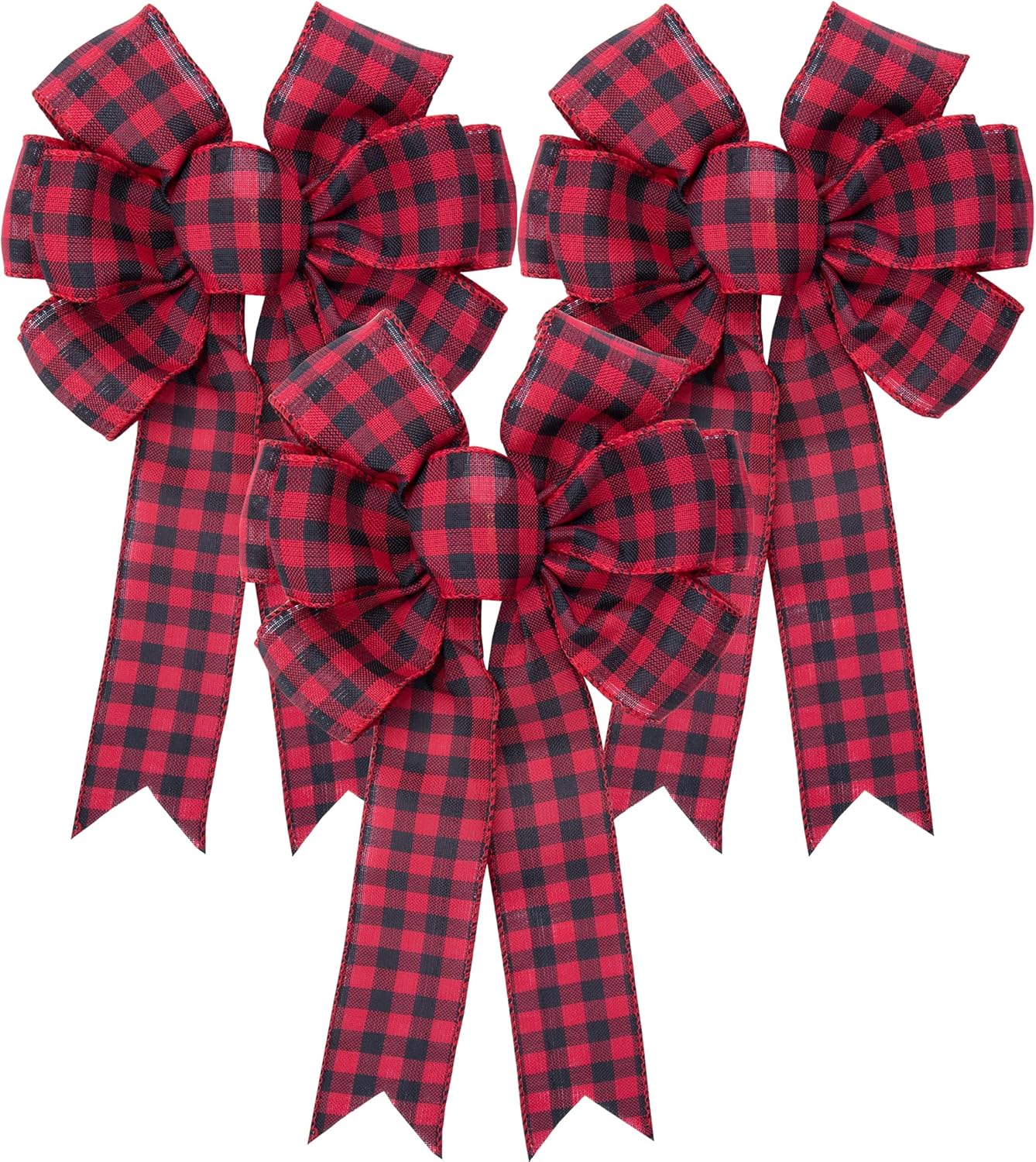 Bows & Ribbons - Iceyyyy Large Fall Thanksgiving Christmas Plaid Wreath Bow - 16x10 Inch Black and Red Buffalo Plaid Check Swag Bow Christmas Tree Topper Bow for Home Indoor Outdoor Ornaments (Black and Red, 3)