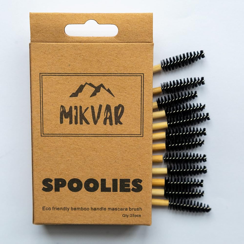MIKVAR 25PCS Eco Friendly Bamboo Mascara Spoolie Wands for Eyelash Eyebrow