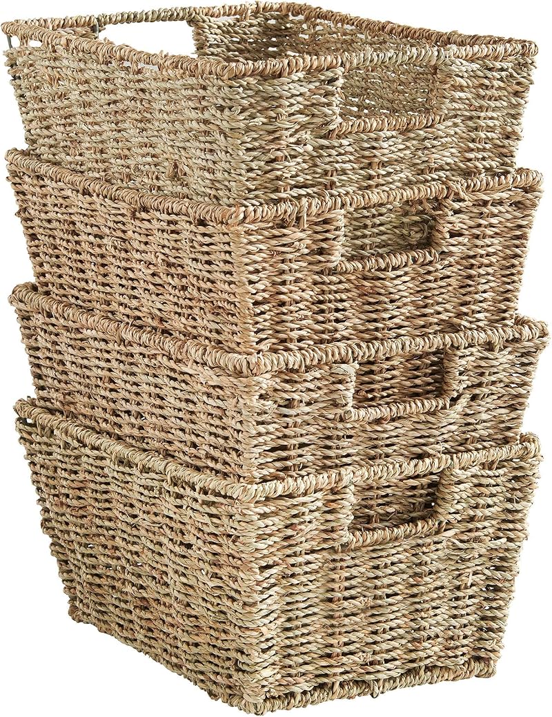 VonHaus Seagrass Storage Baskets Set of 4 Hand-Woven Hampers with Handles