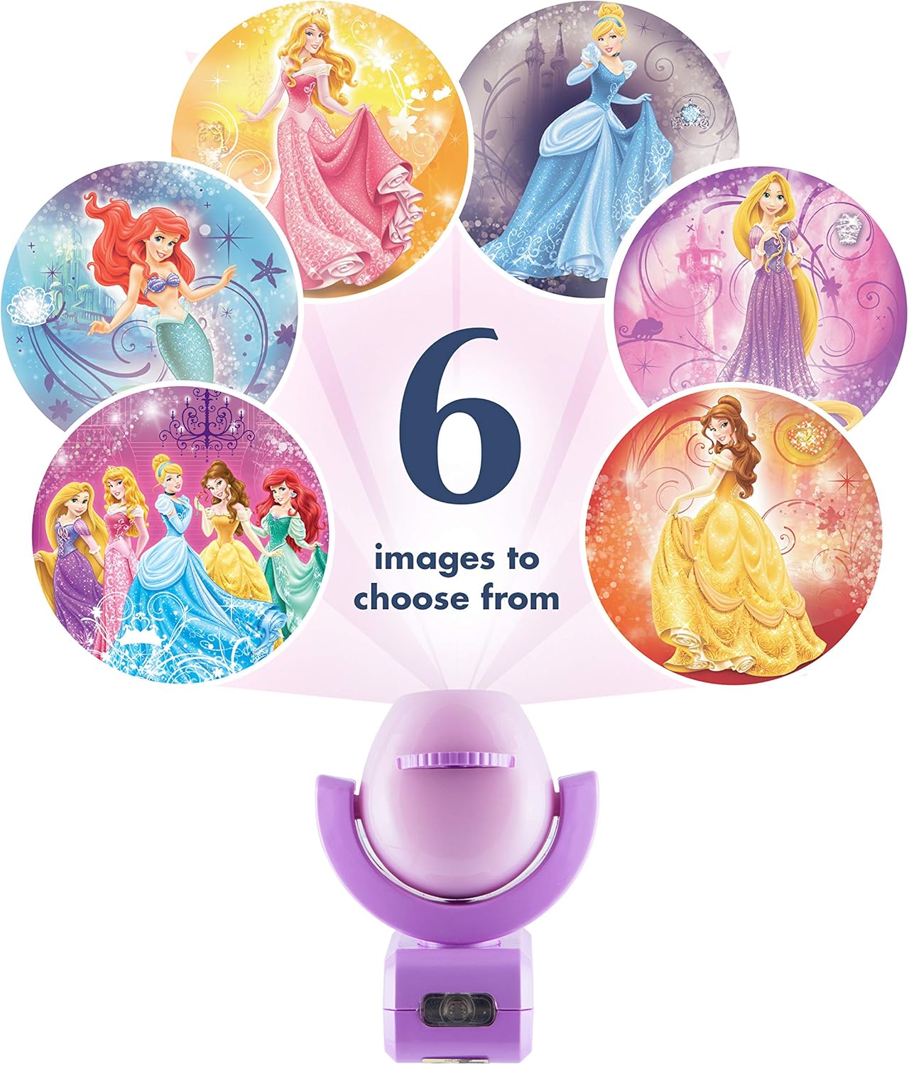 Projectables Disney Princess 6-Image LED Night Light Projector, Dusk-to-Dawn Sensor, Project Princesses Cinderella, Ariel, Aurora, Belle, & Rapunzel on Ceiling, Wall, or Floor, Pink/Purple, 11738: Home Improvement