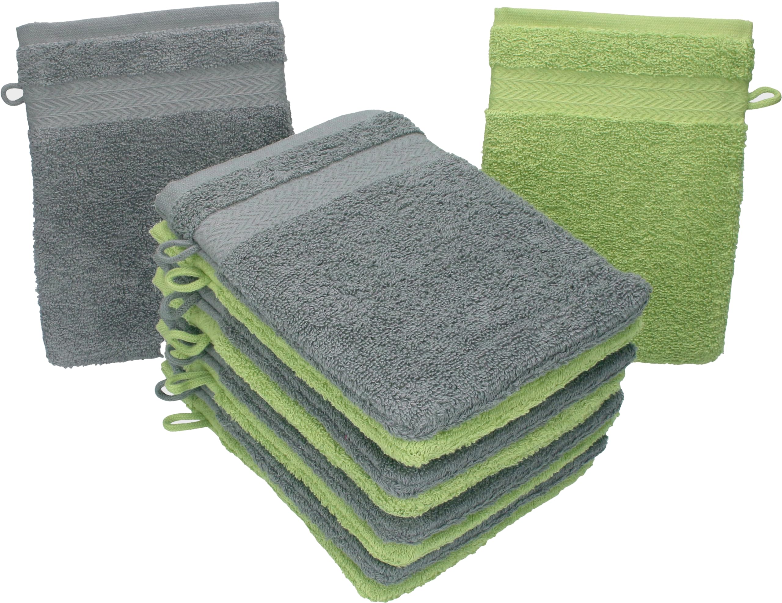 Betz Pack of 10 Wash Glove Mitts PREMIUM 100% Cotton 16x21 cm (apple green & anthracite grey)