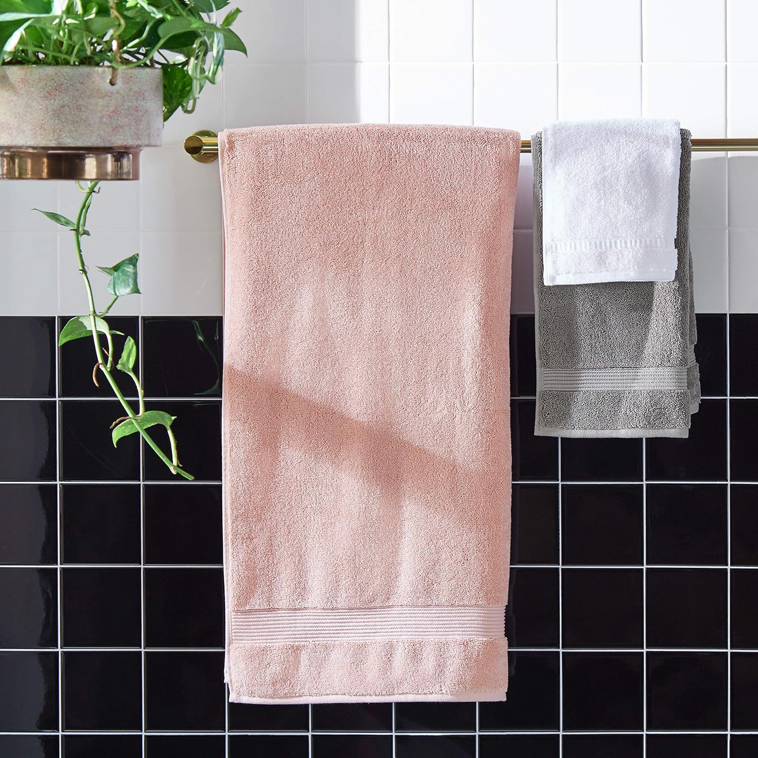  Brand – Rivet Classic Supima Cotton Hand Bathroom Towels, Set of 2, Peach Pink: Home & Kitchen
