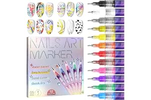 AOKELEON 12 Colors Nail Art Pens Set 3D Nail Polish Pens Graffiti Dotting Pen Acrylic Paint Pens Point Liner Pen Drawing Painting for Nails Art Design Manicure Nail DIY Decoration