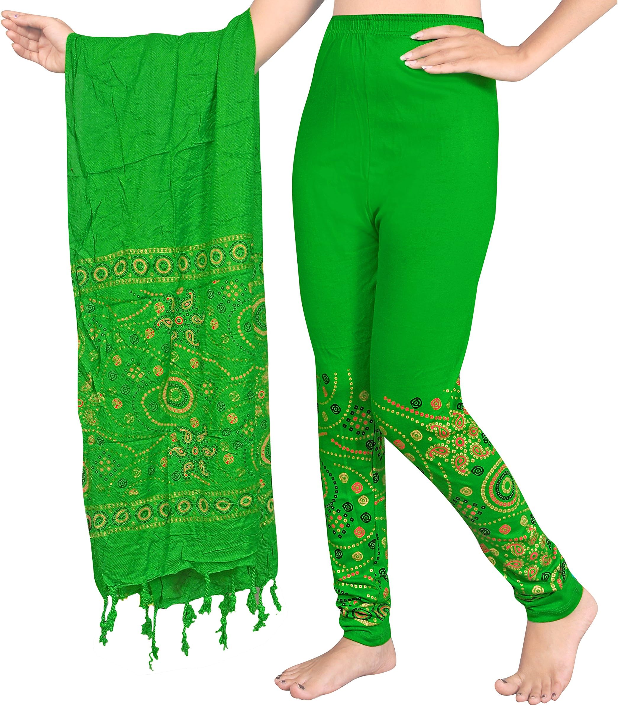 Bandhani Print Dupatta(stall) Leggings Set(Green)