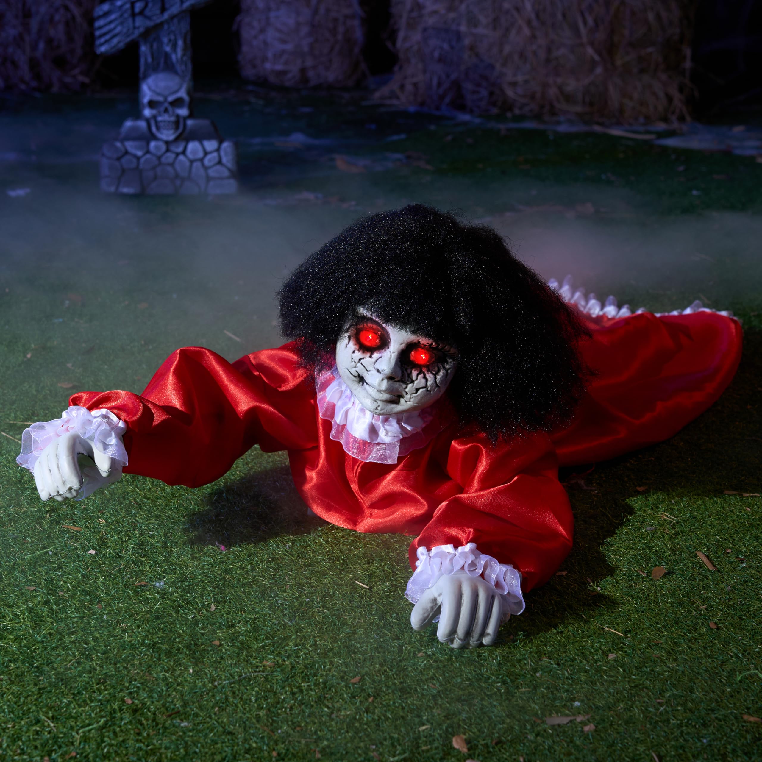 Photo 1 of JOYIN Halloween Animatronics Decorations Outdoor Groundbreaker Crawling Doll, Creepy Halloween Graveyard Decoration Outside Decor Scary Haunted House Prop Sound Activated with Sounds and Lights
