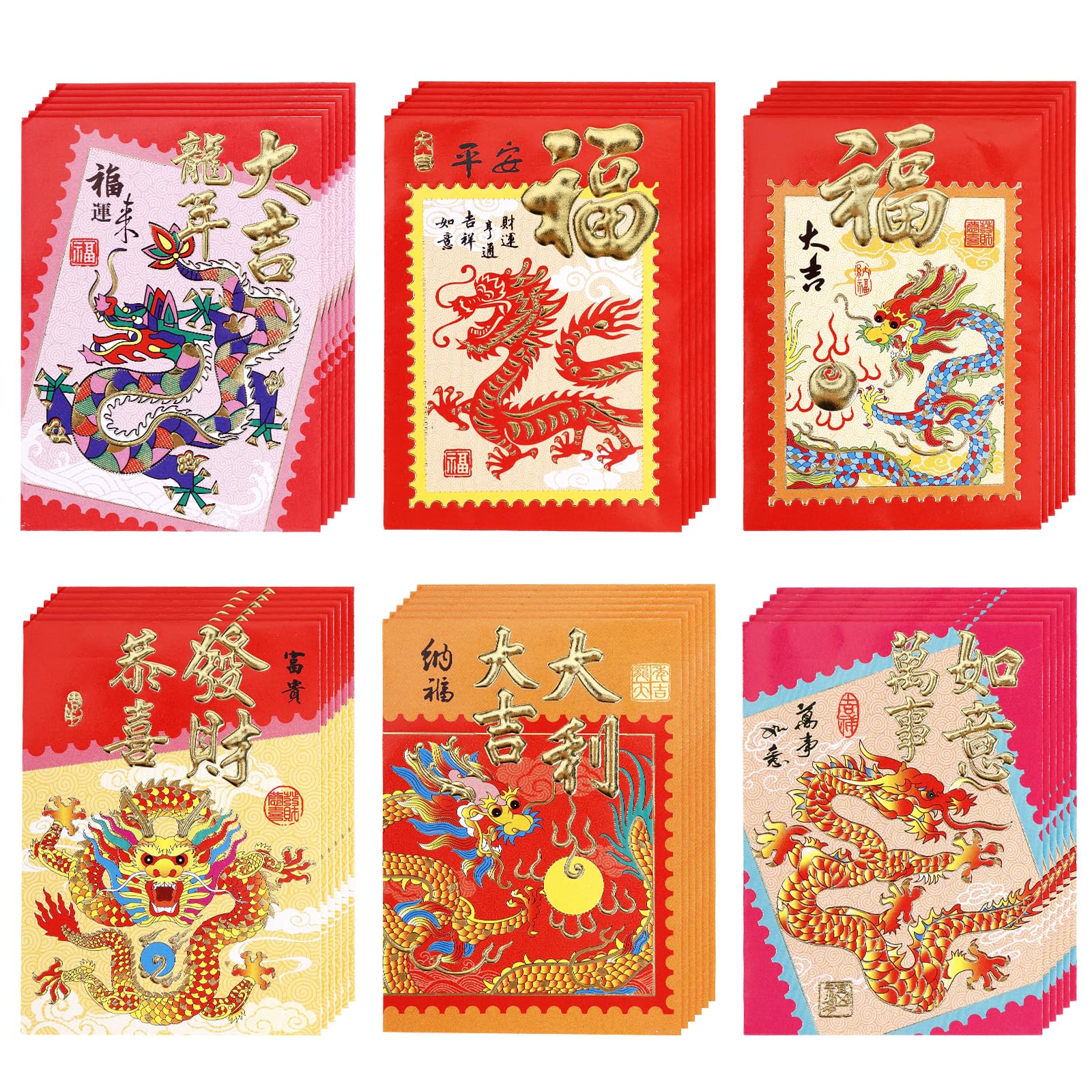 Photo 1 of 4 PK 36pcs Chinese New Year Red Envelopes, 2024 Year of The Dragon Red Packet with 6 Designs Hong Bao Gift Lucky Money Envelopes for Chinese New Year Party Birthday