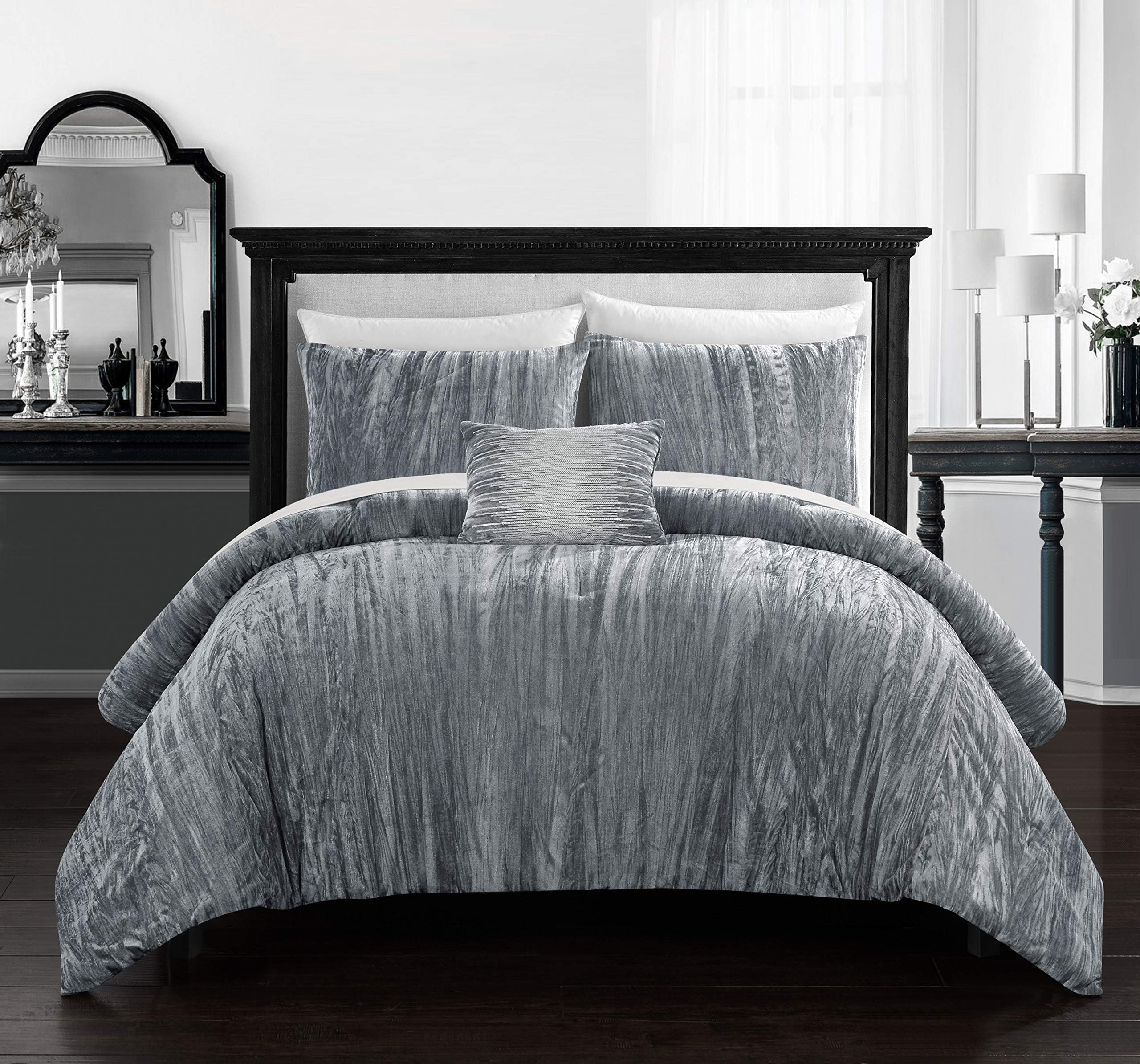 Chic Home Westmont 4 Piece Comforter Set Crinkle Crushed Velvet Bedding-Decorative Pillow Shams Included, Grey, King