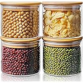 HomArtist 17oz - 4 Pack Glass Jars with Bamboo Lids, Glass Food Storage Containers with Airtight Lids, Air Tight Pantry Storage Containers for Coffee, Sugar, Spice, Meal Prep Jars for Salad & Fruit