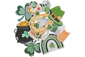 EMORBALS 9Pcs St Patricks Day Iron on Patches, Shamrock Patch, Embroidered Shamrock Iron on Patches for Clothes, Hats, Jacket, Jeans