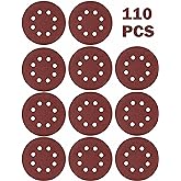 GOOOA 110Pcs 5 inch 8 Holes Sanding Discs 40/60/80/100/120/150/180/240/320/400/600 Grit Round Sandpaper Assorted for Random O