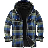 Ephemoca Men's Flannel Plaid Hooded Jackets Full Zip Sherpa Fleece Lined Hoodies Fashion Warm Coat