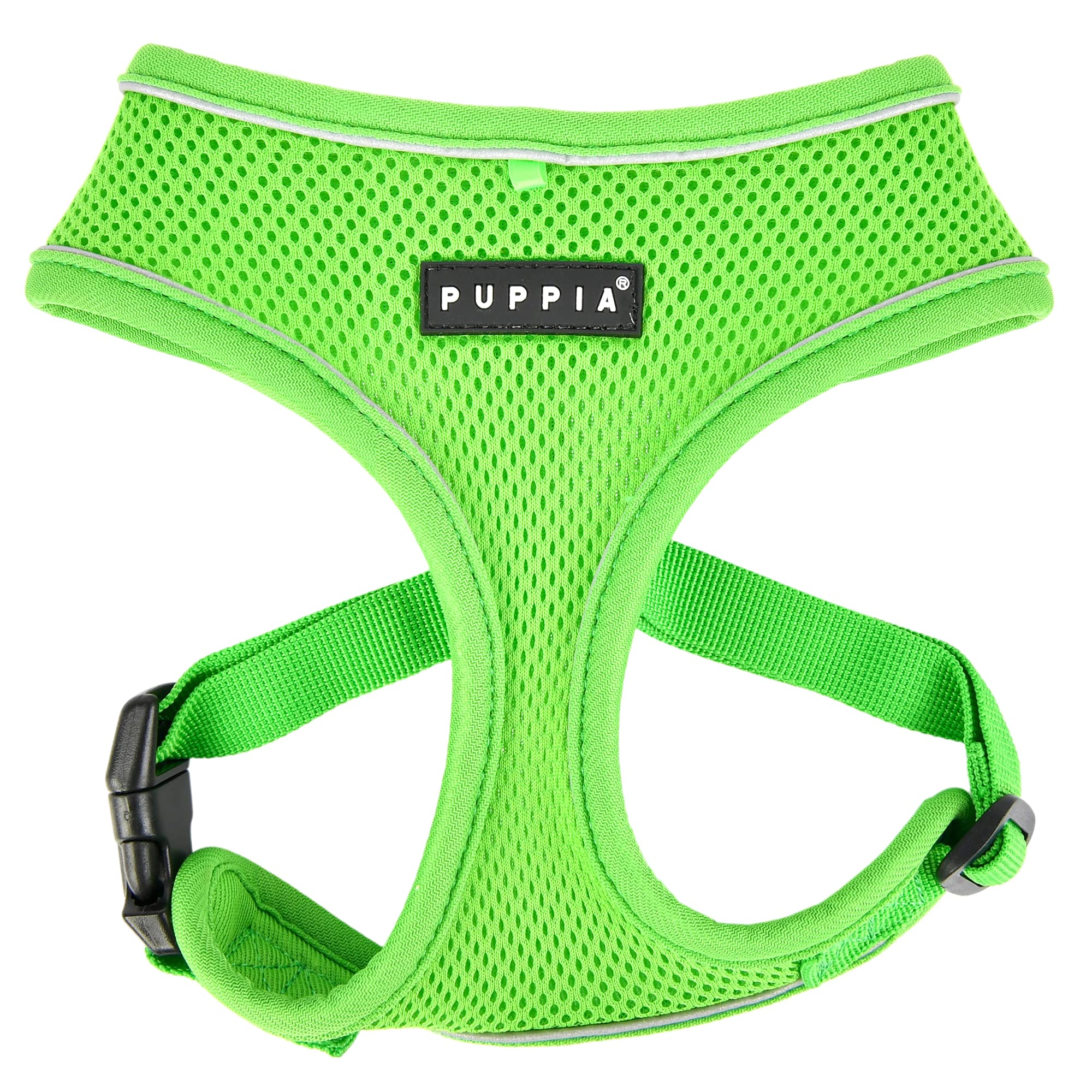 Puppia Soft Dog Harness Pro No Choke Over-The-Head Reflective Straps Triple Layered Breathable Mesh Adjustable Chest Belt and Quick-Release Buckle, Green, Medium