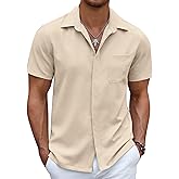 COOFANDY Mens Linen Shirt Casual Short Sleeve Button Down Shirt Summer Beach Vacation Wedding Wear