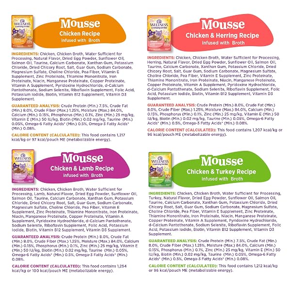 WELLNESS APPETIZING MOUSSE FLAKED VARIETY PACK ADULT WET CAT FOOD, NATURAL, PROTEIN RICH, GRAIN FREE, WHIPPED WONDERS, 2.8 OZ, PACK OF 8 POUCHES