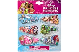LUV HER Licensed Hair Accessories For Girls, 6pc Cute Hair Clips with Favorite Disney Princess Character Charms, Magical Confetti Hair Clips, Ages 3+