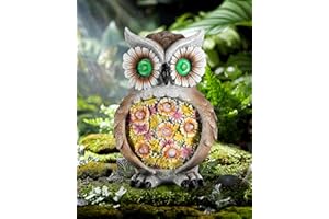 iStatue Solar Hand-Painted Resin 6.7'' Owl Figurine Decor with Lifelike Details and Glowing Eyes – Perfect for Patio Yard Art Outdoor and Garden Gifts (Owl)