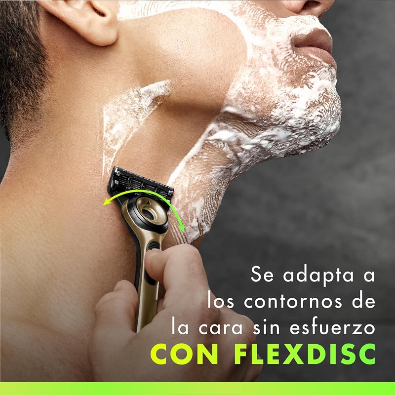Navalha Labs Champion Gold Edition com recargas, 1 pega com barra esfoliante integrada, 3 lâminas com banda lubrificante, 1 suporte magnético