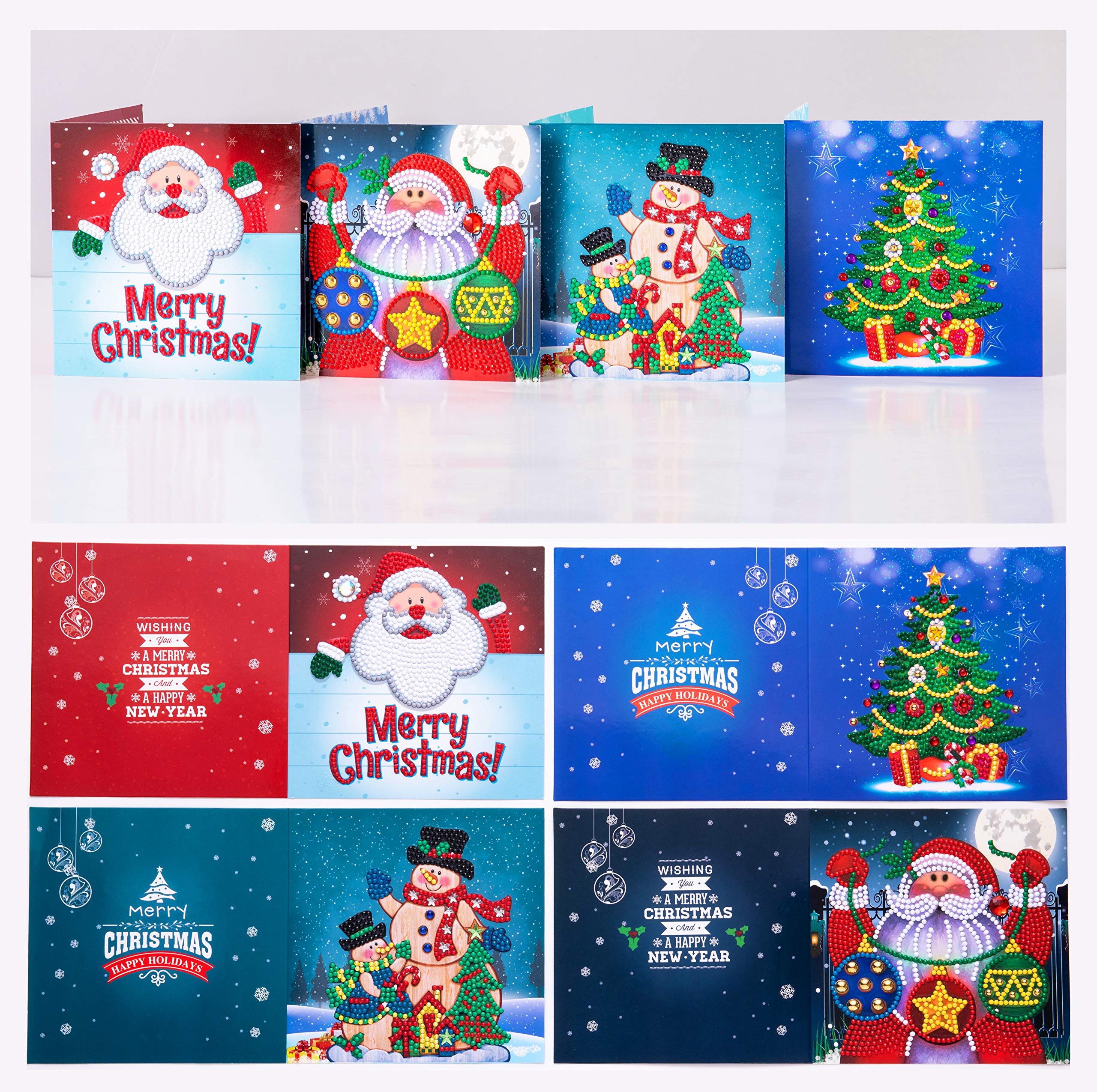 4Pcs DIY Christmas Card with Diamond Painting Drill by Numbers - Christmas Tree, Santa Claus, New Year Greeting Card, Stickers & Gifts