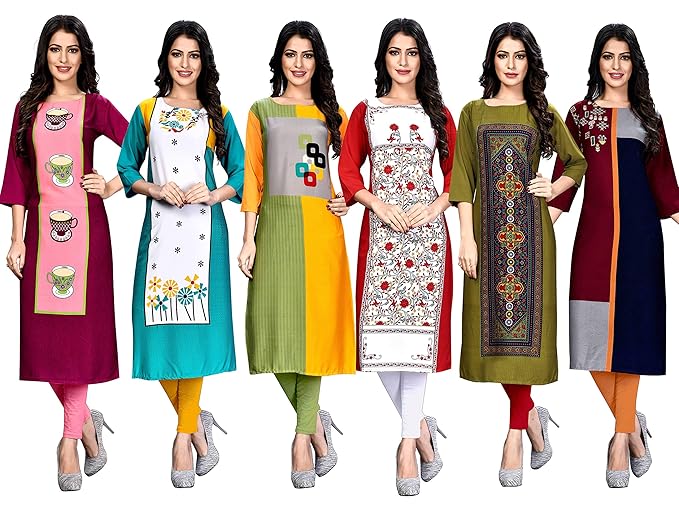 Women's Crepe Straight Kurta (Pack of 6)
